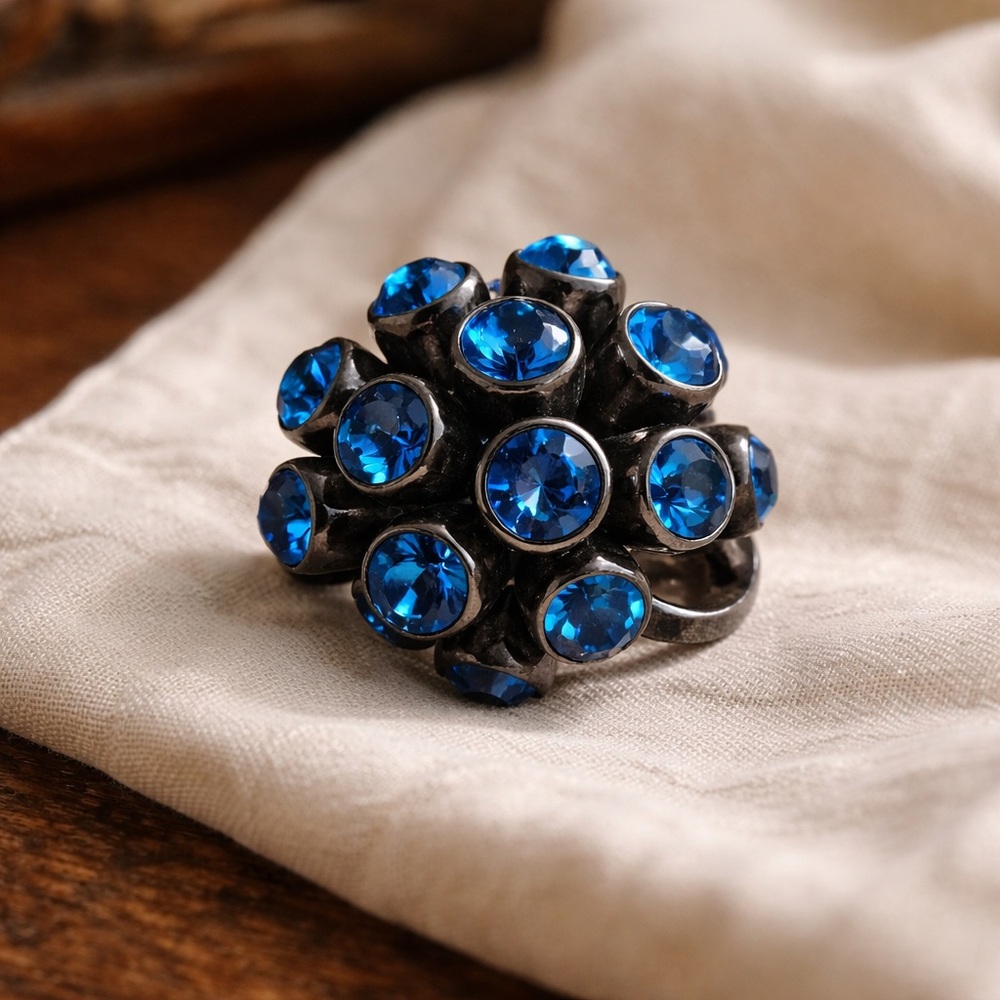 Blue Crystal Cluster Statement Ring - Women Jewelry